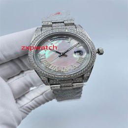 Silver 904 stainless steel CZ Diamonds Watch Roman numerals shell dial Automatic self-winding Men Luxury Full Iced Out Zircon 41mm2758