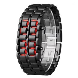 Fashion Men Watch Mens Watches Full Metal Digital Wrist Watch Red LED Samurai for Men Boy Sport Simple Watches relogio masculino1255O