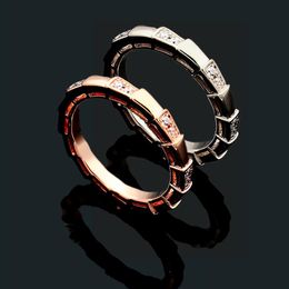 Europe America Fashion Style Lady Women Titanium Steel Engraved B Initials Interval Diamond Snake Serpent Rings US6-US8 2 Color292T