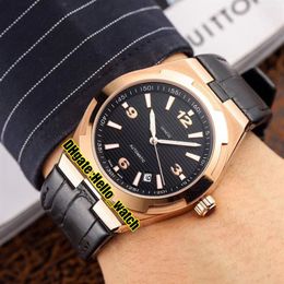 Cheap New Overseas 47040 000R-9666 Automatic Mens Watch Date Black Dial Rose Gold Case Leather Strap Gents Sport Watches Hello wat2612