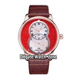 New Pierre Jaquet Droz Grande Seconde Circled J014013340 A2824 Automatic Mens Watch Red White Dial Rose Gold Case Leather Strap Wa275G