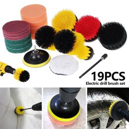 19pcs Drill Brush Attachments Set Electric Drill Brush Scrub Pads Grout Power Drills All Purpose Power Scrubber Cleaning Tools 210215k