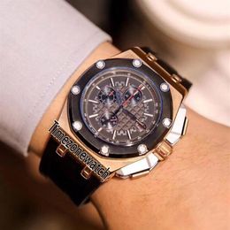 New 44mm Royal Schumacher 26568IM OO Black Dial OS Quartz Chronogrpah Mens Watch Stopwatch Sapphire Rose Gold Rubber Watches Timez228E