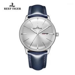 Wristwatches 2021 Reef Tiger RT Dress Watches For Men Blue Leather Band Convex Lens White Dial Automatic RGA823812899