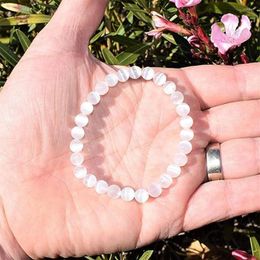 Strand White Selenite Beads Natural Stone Crystals Bracelet For Women Men Gnuine Gypsum Round Beaded 6 8 10 Mm Stretch Bracelets X148