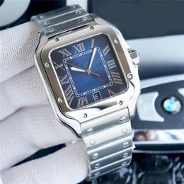 Men's watch gradual blue square dial 39 8mm sapphire crystal glass folding buckle Roman digital sword shape fine steel pointe257n