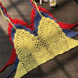 Camisoles & Tanks 2021 Sexy Women Bra Boho Beach Bikini Crop Tops Handmade Crochet Knitted Sleeveless Backless Belted Tank Lingeri215f