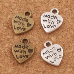 Made With Love Heart Charm Beads Pendants MIC 9 7x12 5mm Antique Silver Bronze Fashion Jewelry DIY L3193423