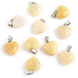 Pendant Necklaces 26x16mm Natural Yellow Jade Heart Shape Stone Charms For Making DIY Jewelry Necklace Earrings Accessory