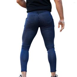 Men's Pants Elastic Waist Soft Breathable Striped Print Pencil Stylish Adjustable For Dating Office Wear Men Slim