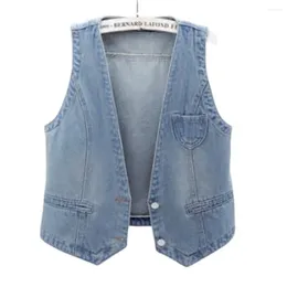 Women's Vests Short Jeans Waistcoats Single-breasted Casual Female Tops Women Denim Vest Jacket Spring Autumn Clothes Sleeveless 6XL