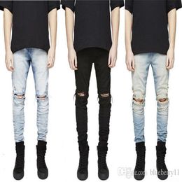 Designer Slim Fit Ripped Jeans Men Hi-Street Mens Distressed Denim Joggers Knee Holes Washed Destroyed Jeans Plus Size shippi203f