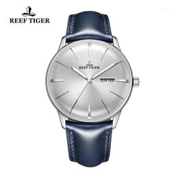 Wristwatches 2021 Reef Tiger RT Dress Watches For Men Blue Leather Band Convex Lens White Dial Automatic RGA823812722