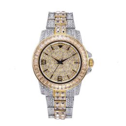 Luxury Bling Crystal Gold Silver Colour Ice Out Quartz Iced Wrist Watch for Men Male Waterproof Hip Hop Jewwelr Wristwatch208N