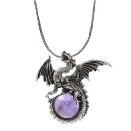 Pendant Necklaces Wing Dragon Necklace Fashion Long Copper Snake Chains With Natural Stone Healing Crystal Wholesale Drop Delivery Jew Dhkx9