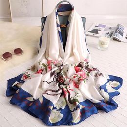 Autumn Women Scarves Luxury Designer Floral Print Silk Scarf Femme Brand Shawls And Wraps Long Bandana Foulard Bufanda2355