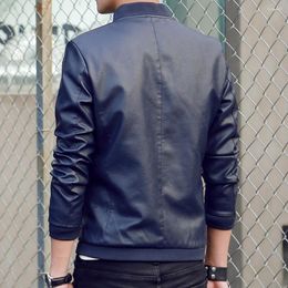 Men's Jackets Men Solid Color Coat Outerwear Stand Collar Faux Leather Jacket Stylish Cardigan With Zipper Placket For Spring