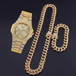 Iced Out Watch Chain Hip Hop Watches Mens 2010 Bling Gold Diamond Watch for Men Waterproof Wristwatch Mens Reloj Diamante Hombre H157m