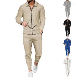 Men's Tracksuits Casual Sports Suit Trend Waffle Long Sleeve Trousers Spliced Lapel Zipper Cardigan Fashion High Quality