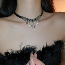 Choker Korean Sweet Inlaid Rhinestone Ins Style Pentagram Leather Spicy Girl Necklace For Women Trendy Punk Cool Exquisite Gifts