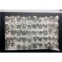 Whole 50pcs lot Gothic Big Skull Ring Bohemian Punk Vintage Antique Silver Mix Style Mens Fashion Jewellery S wmtYJZ luckyhat319s