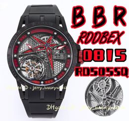 BBR RDDBEX0815 Full Cutout Tourbillon Men's Luxury Watch 45mm*13.5mm, RD505SQ manual winding movement, titanium case natural rubber strap black red