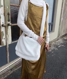 New Plush Bag A4 Large Capacity One Shoulder Flap Tote Bag Imitation Rabbit Fur Y2K Millennium Spicy Girl Bag White Colour