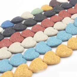 Stone 28Mm Heart Shaped Lava Bead Colour Beads Bracelet Necklace Accessories For Jewellery Making Drop Delivery Loose Dh2Ru