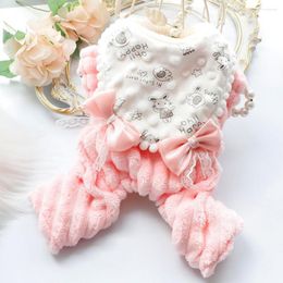 Dog Apparel Stylish Pet Winter Romper Bow-knot Decor Thermal Soft Thick