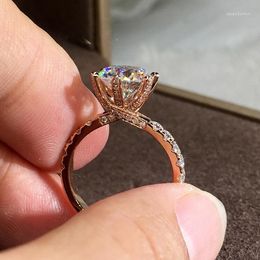 Cluster Rings 14K Rose Gold Jewellery White Natural Diamond Ring For Women Anillos De Bizuteria Gemstone 14 K Party