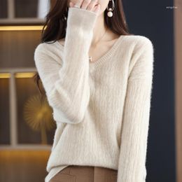 Women's Sweaters Ladies V-neck Sweater 2023 Autumn Winter Merino Wool Pullover Thin Fashion Knitted Loose Bottoming Shirt