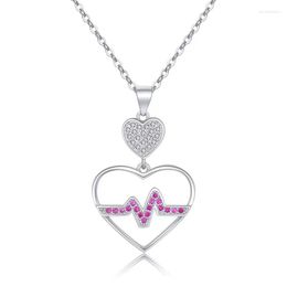 Pendant Necklaces Electrocardiogram Double Heart Necklace Zircon Sweetheart Engagement Party Women's Jewellery Gift