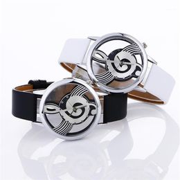 Wristwatches Lady Womans Wrist Watches Simple Casual Engraving Hollow Stylish Musical Note Painted Leather Bracelet Watches12362
