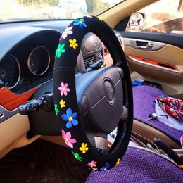 Steering Wheel Covers Car Colourful Embroidery Animals Protector Elastic Protective Sleeve Trucks Embroidered Flowers