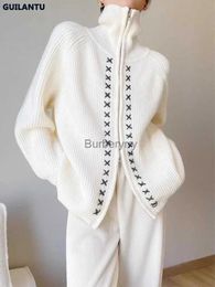 Women's Sweaters Sweater Knitted Cardigan Women Long Sleeve Turtleneck Winter Tops For Women Autumn Winter Casual Loose White Cardigans CoatL231004