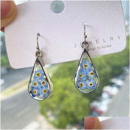 Dangle Chandelier Earrings Forget Me Not Flower Cute Blue Natural Real Earring For Women Elegant Epoxy Resin Dried Flowers Jewelry Dro Dhh6L