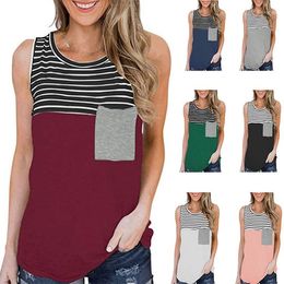 Women's T Shirts Loose T-shirts Women Jumpers Sleeveless Casual Tops Woman Pullover Female Tank O-neck Summer Sexy Stripe Cloth Undershit