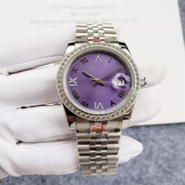 U1 watch for men 36MM Purple Face Fully Automatic Mechanical Diamond Bezel Watch Fashion Wristwatches Girl Gift282U