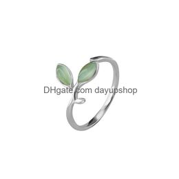 Cluster Rings 925 Sterling Sier Tree Leaf Open For Women Fashion Lady Prevent Allergy Sterling-Sier-Jewelry Drop Delivery Jewellery Ring Dhpsw