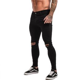 Gingtto Black Ripped Jeans For Men Super Spray on Ankle Tight Middle Waist Classic Fashion Button Drop Big Size zm03 S913257m