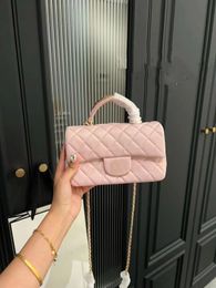 12cm Classic Mini Flap Vainty Coin Purse Bags Lambskin Top Handle Cosmetic Case with Gold Metal Hardware Matelasse Chain Crossbody