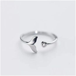 Band Rings New Arrival Opening Ring Personality Beautif Sier Jewellery Fishtail Fish Wave Crystal Drop Delivery Dhixy