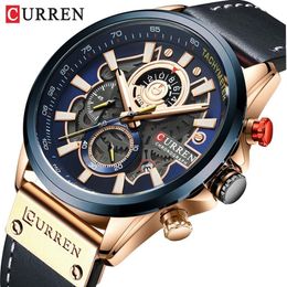 CURREN Watch Men Fashion Quartz Watches Leather Strap Sport Clocks Wristwatch Chronograph Clock Male Creative Design Dial210w