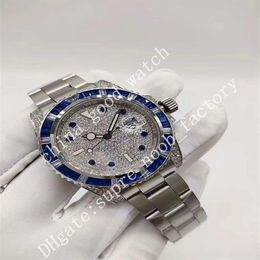 Men Watches Factory Blue Green Diamond Bezel Classic 40 mm 2813 Automatic Movement Diamond Strap Christmas Gift Wristwatches 219S