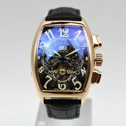 Tourbillon Mechanical Watch Men Luxury Top Brand CASENO Leather Band Daydate Automatic Skeleton Drop-ship Male Clock Wristwatches206F