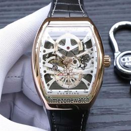 New Saratoge Vanguard S6 Yachting V45 S6 YACHT Skeleton Dial Automatic White Inner Mens Watch Leather Watches Rose Gold Case Timez242w