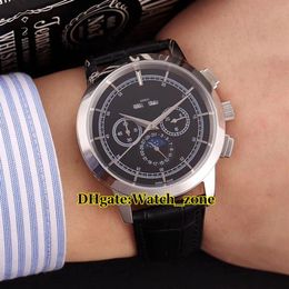 New Traditionnelle Perpetual Calendar 5000T 000P Black Dial Moon Phase Automatic Mens Watch Leather Strap High Quality Gents Watch3316