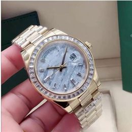 Fashion men's meteorite surface automatic mechanical watch 41mm square diamond bezel stainless steel folding buckle waterproo289J