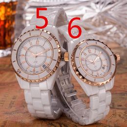 Men Women Couple Watch Real Ceramic Sports Waterproof Wristwatch White Gold Classic Vintage Watches Wristwatches222a