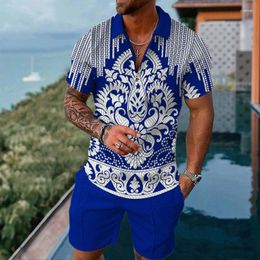 Men's Tracksuits Summer Vintage Sportswear Polo Shirt Set Totem Print Cool Fashion Luxury Hawaii Beach Vacation Short Sleeve